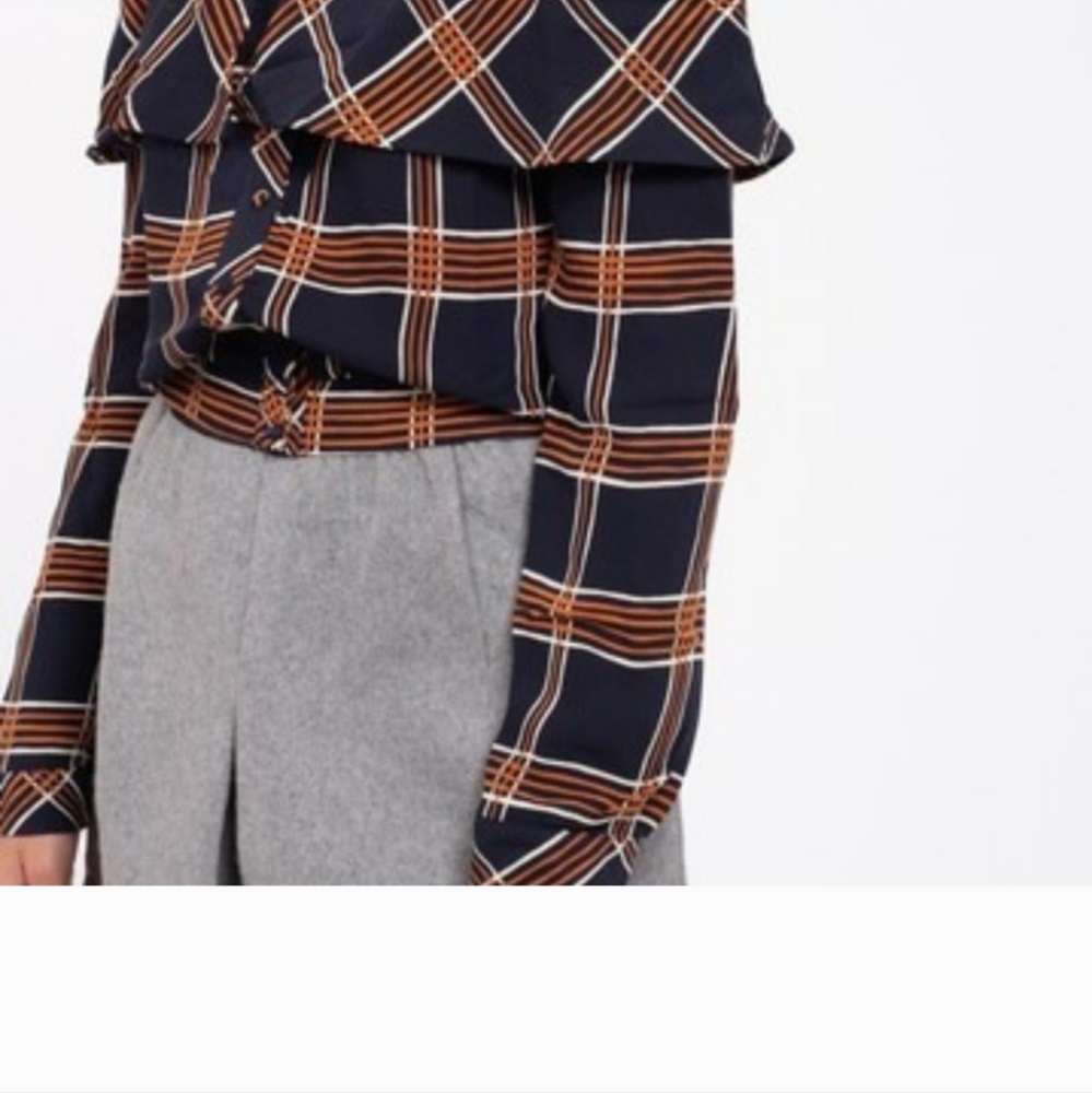 J.O.A. Checked Plaid Off Shoulder Ruffle Top - Picture 2 of 7